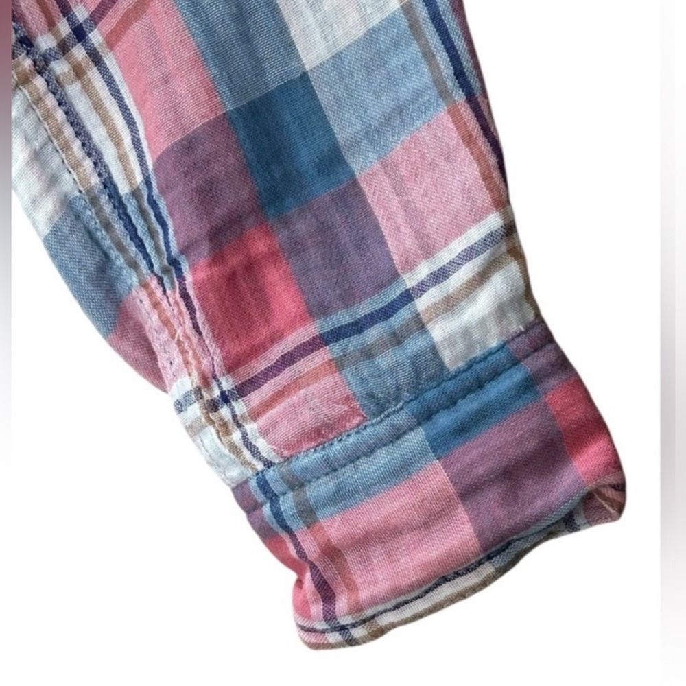 Anthropologie Holding Horses High Low Pink Blue Plaid Tunic Top Western Size 4 - Picture 8 of 16